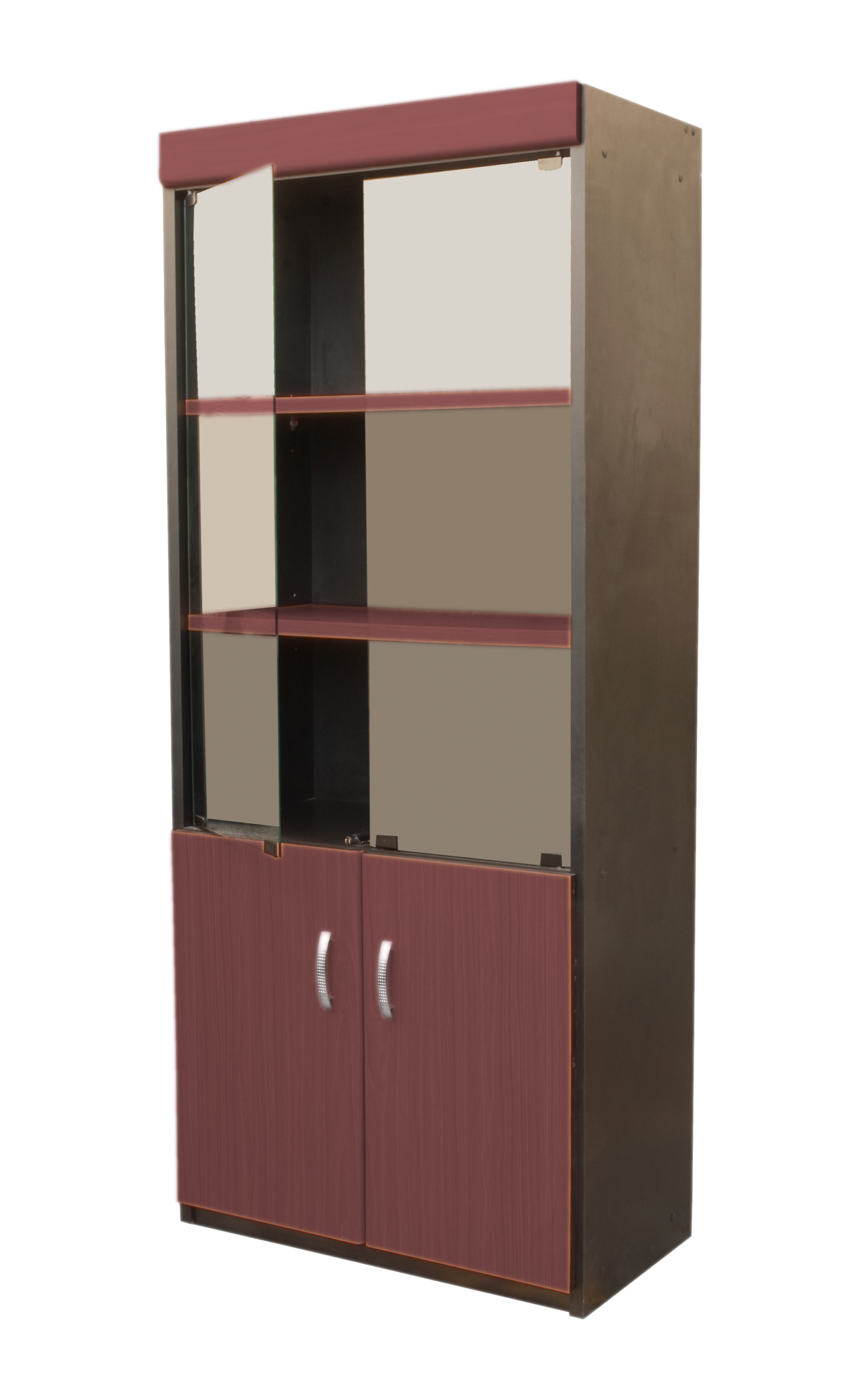 Un archivador, armario y estantería con un diseño moderno de gabinetes llenan el espacio interior con muebles funcionales y almacenamiento.